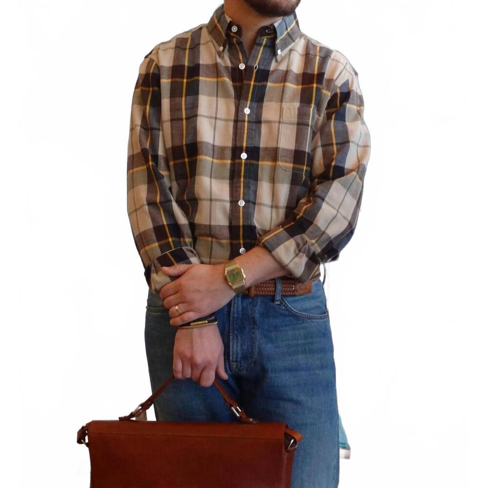 NEW ORIGINAL MADRAS TRADING COMPANY classic button down shirt in brown plaid